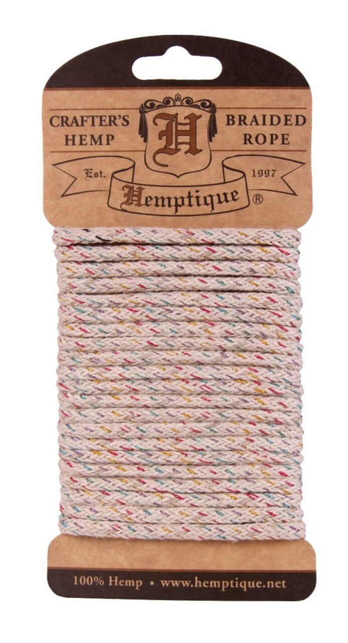 Hemptique 4mm Braided Hemp Rope Cards Eco Friendly Sustainable Naturally Grown Jewelry Bracelet Making Paper Crafting Scrapbooking Bookbinding Mixed Media Crocheting Macrame Seasonal Holiday Gift Wrapping Outdoor Gardening
